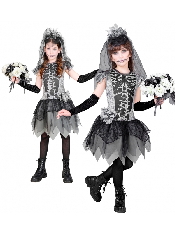 Déguisement de Mariée Squelette Halloween : L'Élégance Macabre pour les Petites Princesses
