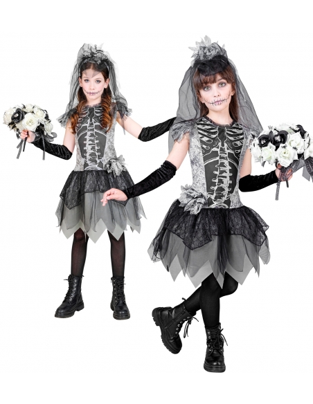 Déguisement de Mariée Squelette Halloween : L'Élégance Macabre pour les Petites Princesses