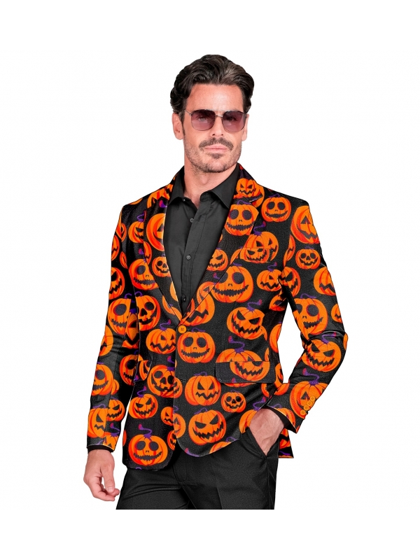 Veste Halloween Homme : L'Élégance Lumineuse avec Motif Citrouille Orange Néon