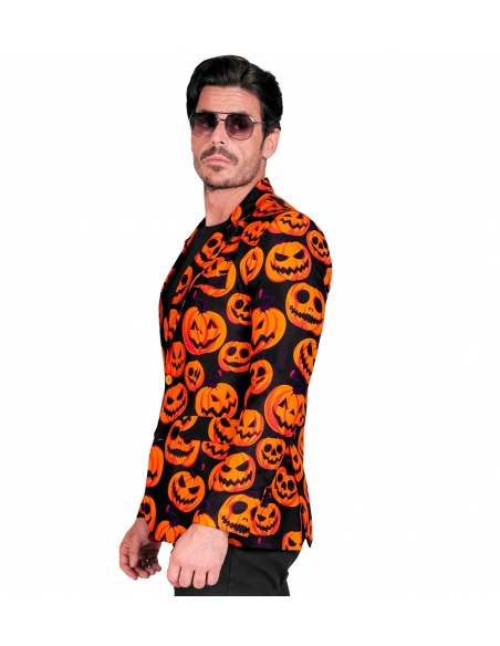 Veste Halloween Homme : L'Élégance Lumineuse avec Motif Citrouille Orange Néon