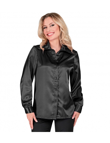 Chemises Disco en Satin Noir pour Femme : Élégance Rétro Assurée