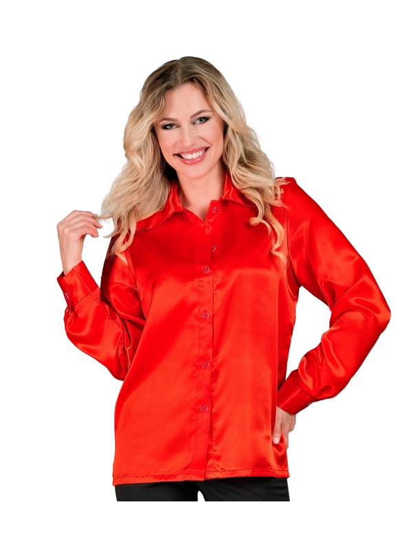 Chemise Disco en Satin Rouge pour Femme : Séduction et Élégance des Années 70