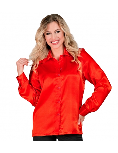 Chemise Disco en Satin Rouge pour Femme : Séduction et Élégance des Années 70