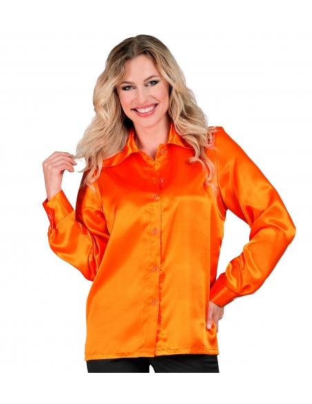Chemise Disco en Satin Orange pour Femme : Éclat et Vitalité des Années 70
