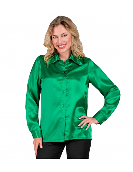Chemise Disco en Satin Vert pour Femme du S au XL