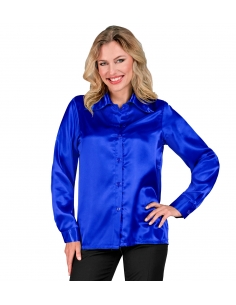 Chemise Disco en Satin Bleu Foncé pour Femme : Élégance Intemporelle des Années 70