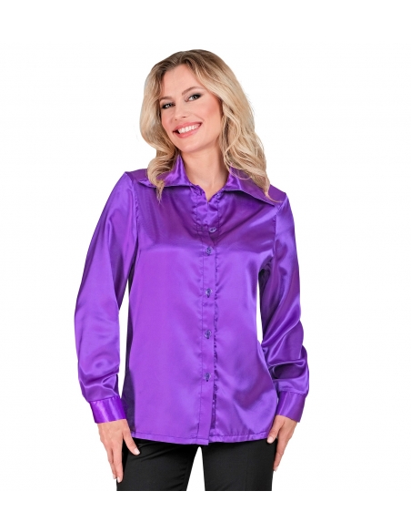 Chemise Disco en Satin Violet pour Femme : Le Glamour des Années 70