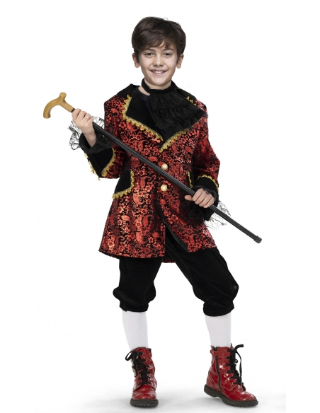 Costume Baroque en Brocart Rouge et Noir : Pour les Jeunes Nobles en Herbe