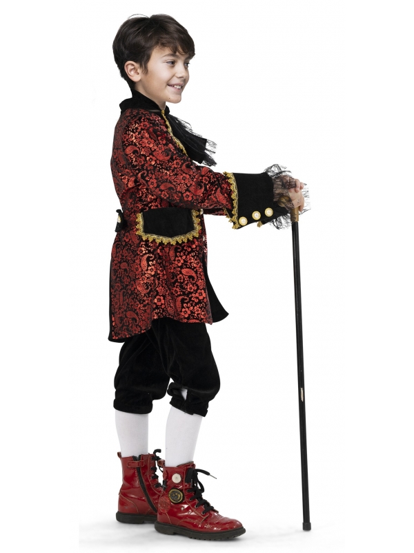 Costume Baroque en Brocart Rouge et Noir : Pour les Jeunes Nobles en Herbe