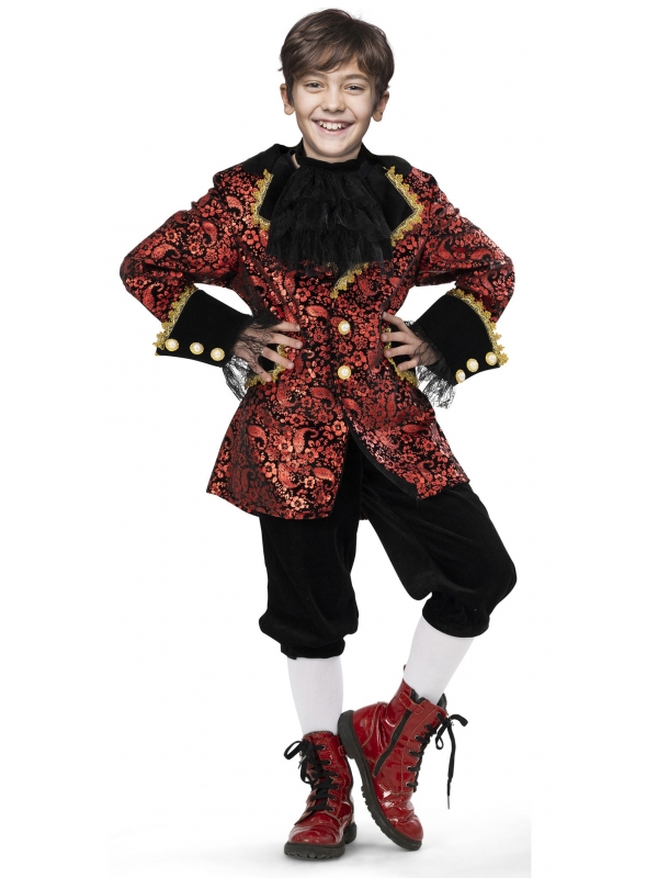 Costume Baroque en Brocart Rouge et Noir : Pour les Jeunes Nobles en Herbe