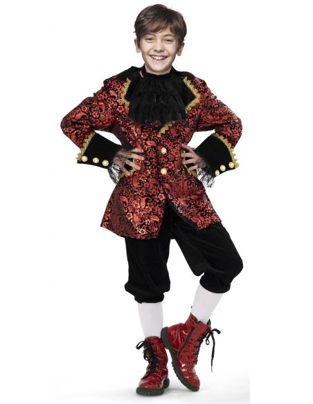 Costume Baroque en Brocart Rouge et Noir : Pour les Jeunes Nobles en Herbe