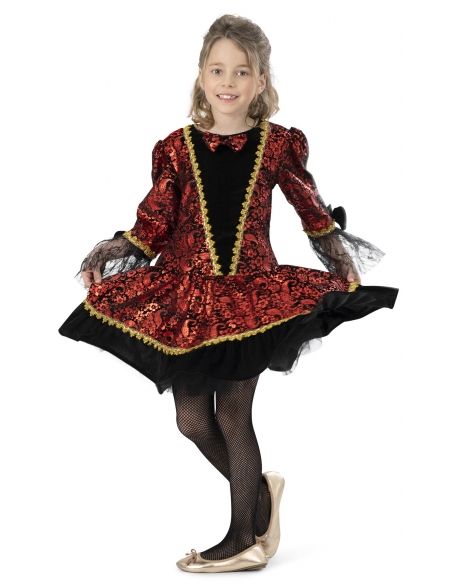 Déguisement Baroque pour Fille et Adolescente en Brocart Rouge et Noir