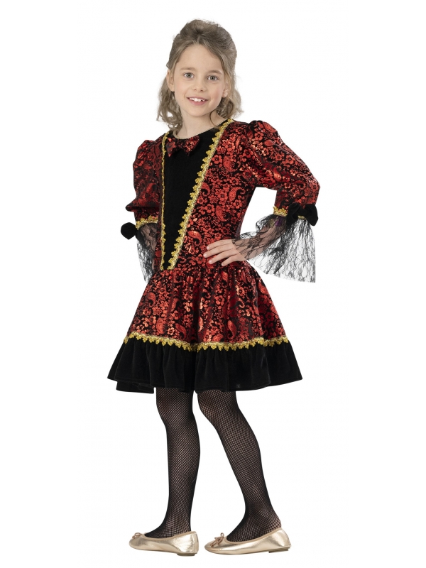 Déguisement Baroque pour Fille et Adolescente en Brocart Rouge et Noir