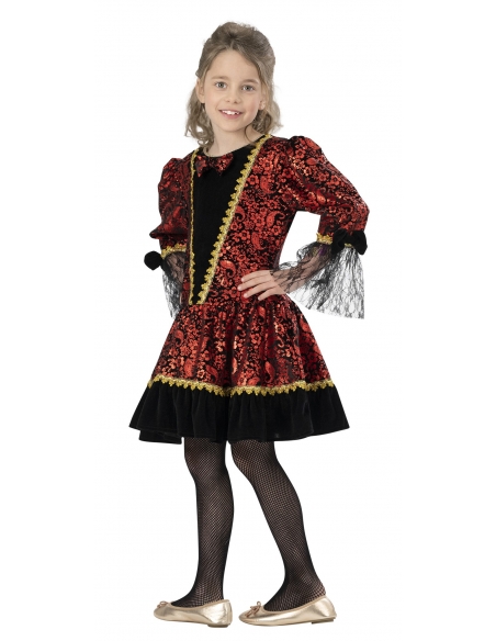 Déguisement Baroque pour Fille et Adolescente en Brocart Rouge et Noir