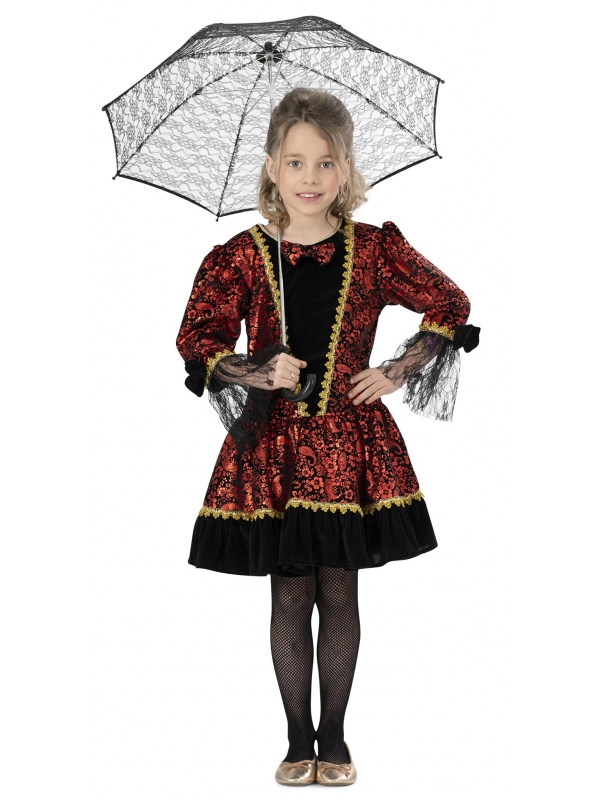 Déguisement Baroque pour Fille et Adolescente en Brocart Rouge et Noir