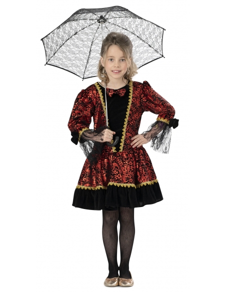 Déguisement Baroque pour Fille et Adolescente en Brocart Rouge et Noir