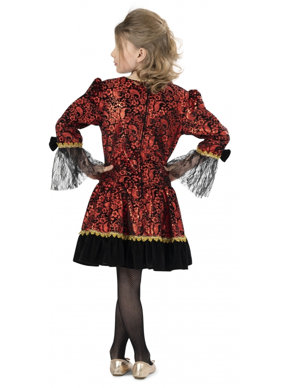 Déguisement Baroque pour Fille et Adolescente en Brocart Rouge et Noir