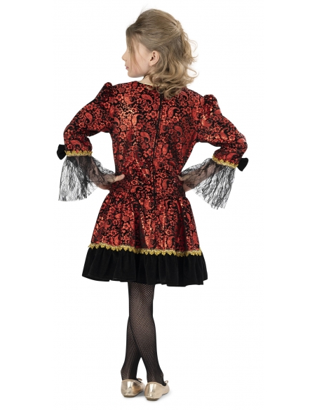 Déguisement Baroque pour Fille et Adolescente en Brocart Rouge et Noir
