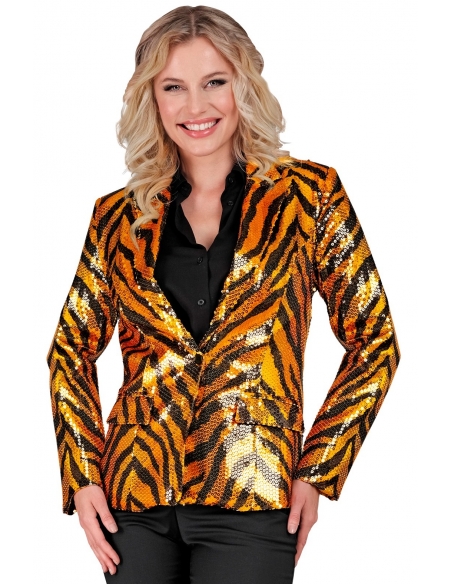 Veste Pailletée à Sequins femme Motif Zèbre noir et orange
