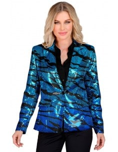 Eclat Zébré : La Veste à Sequins Femme Bleu et Noir du S au XXL