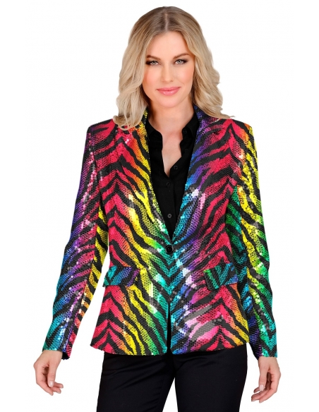 Veste Sequins Femme Motifs Zèbre Arc-en-Ciel : Élégance Colorée