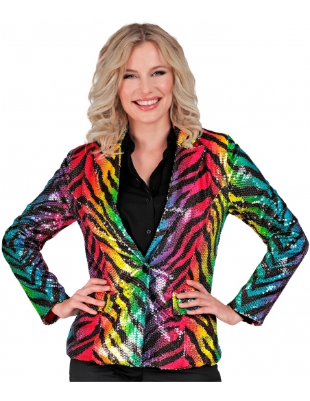 Veste Sequins Femme Motifs Zèbre Arc-en-Ciel : Élégance Colorée