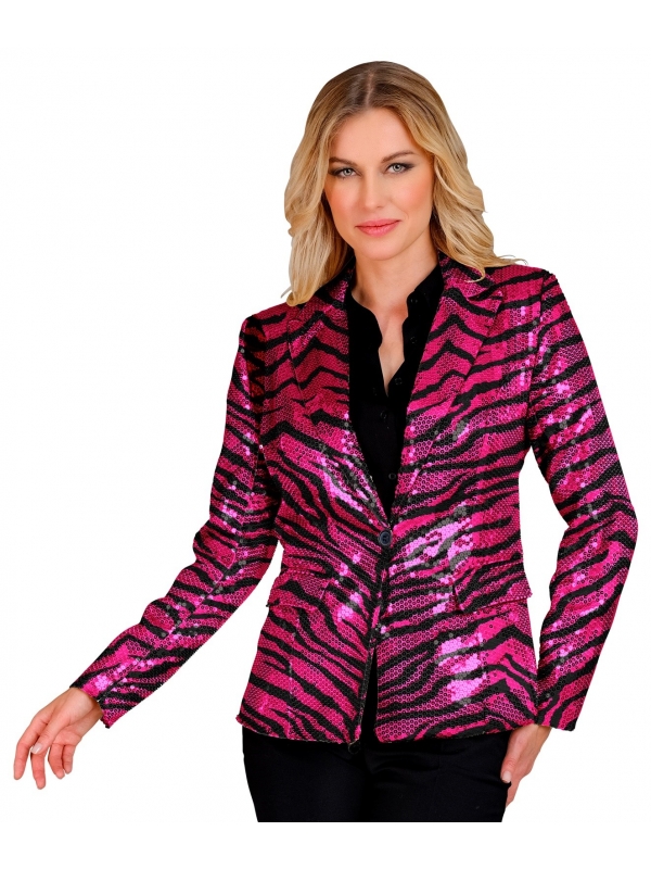 Veste de Tailleur Girly à Sequins Rose : Élégance et Zèbre Chic