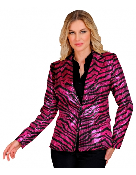 Veste de Tailleur Girly à Sequins Rose : Élégance et Zèbre Chic