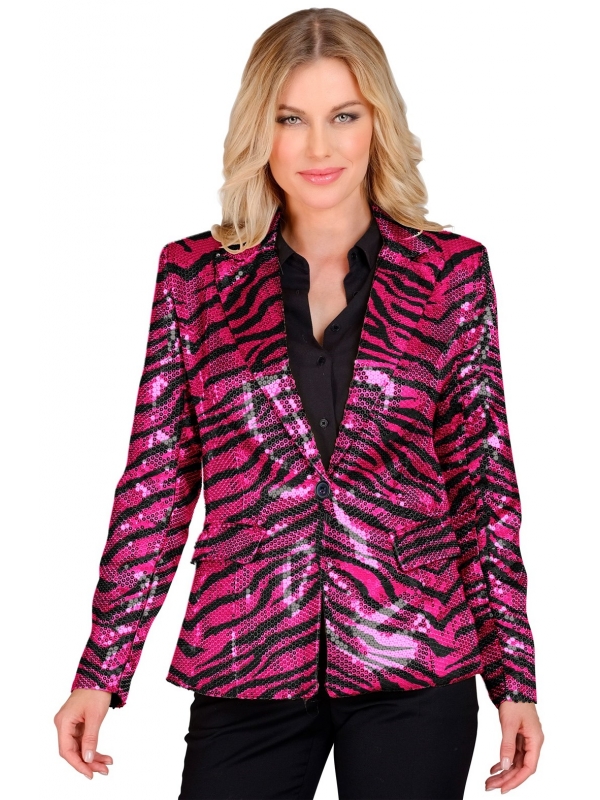Veste de Tailleur Girly à Sequins Rose : Élégance et Zèbre Chic