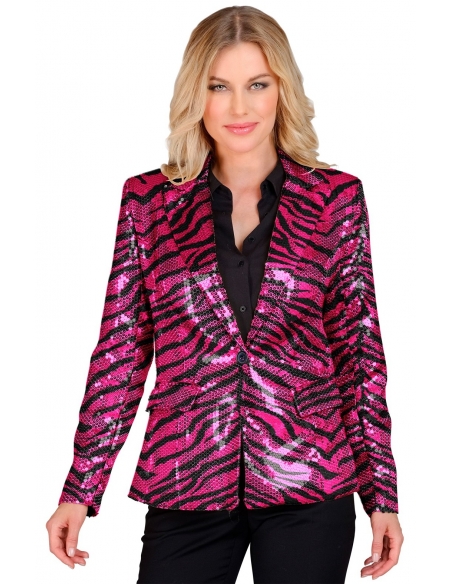 Veste de Tailleur Girly à Sequins Rose : Élégance et Zèbre Chic