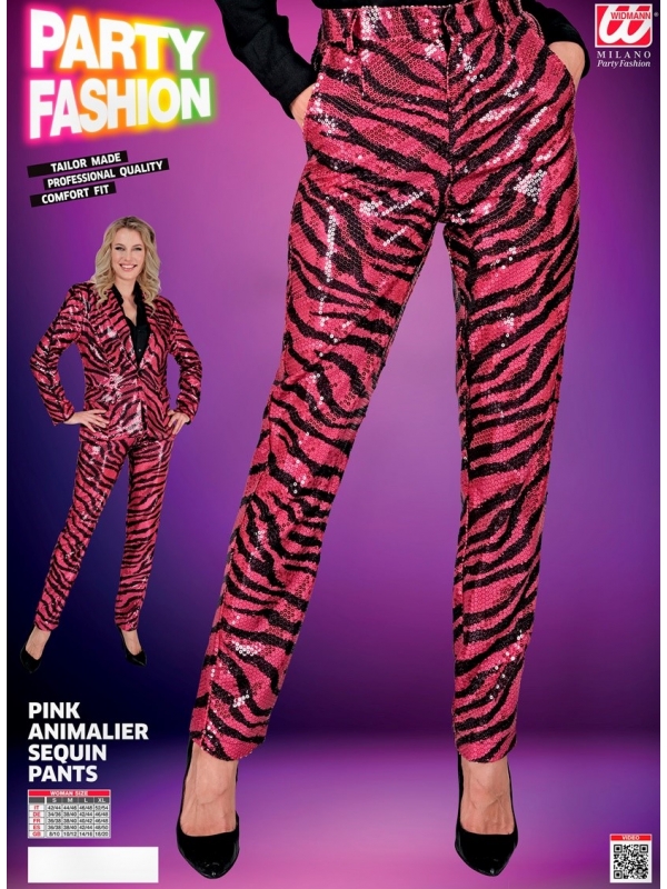 Pantalon Crayon femme à Paillettes Rose Motif Zèbre noir