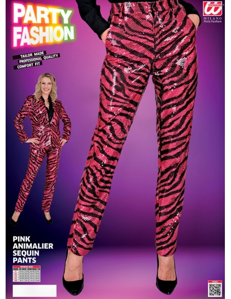 Pantalon Crayon femme à Paillettes Rose Motif Zèbre noir