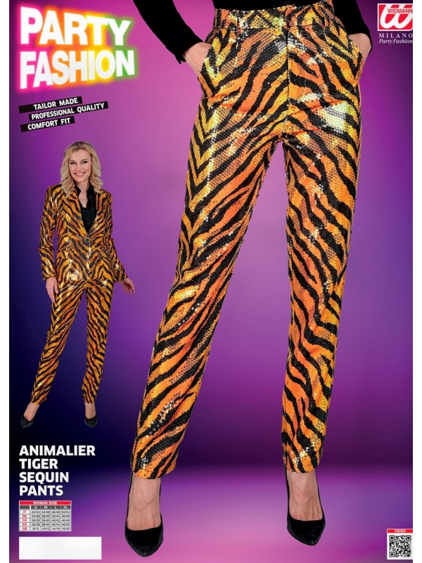 Pantalon Crayon femme : Motif Zèbre Noir sur Fond Orangé Doré