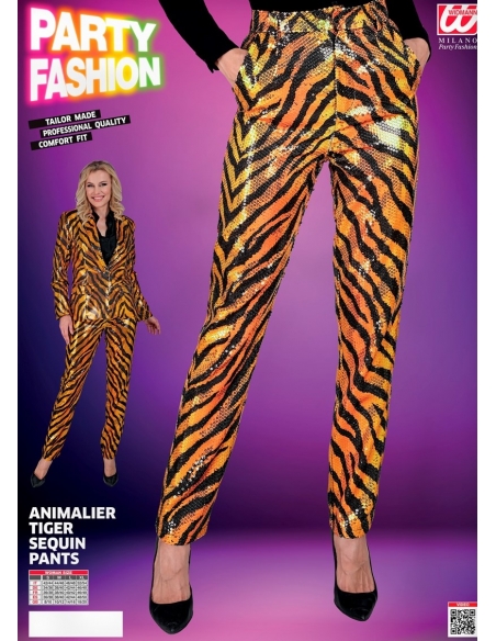 Pantalon Crayon femme : Motif Zèbre Noir sur Fond Orangé Doré