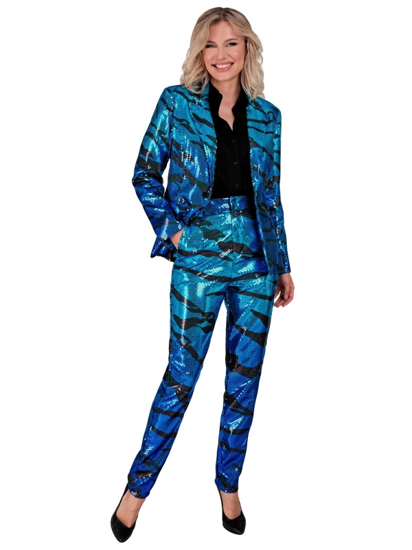 "Pantalon Pailleté Bleu à Sequins : Éclat des Vagues Lumineuses et Style Festif