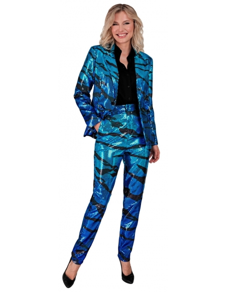 "Pantalon Pailleté Bleu à Sequins : Éclat des Vagues Lumineuses et Style Festif
