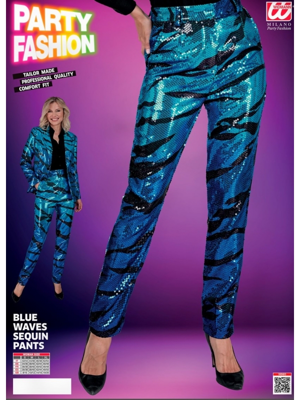 "Pantalon Pailleté Bleu à Sequins : Éclat des Vagues Lumineuses et Style Festif