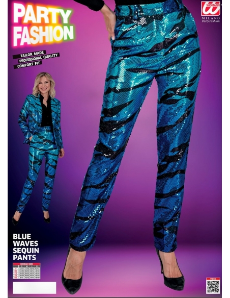 "Pantalon Pailleté Bleu à Sequins : Éclat des Vagues Lumineuses et Style Festif