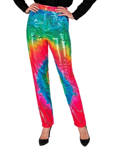 Pantalon Crayon Femme à Sequins Tie and Dye : Éclat Multicolore et Élégance