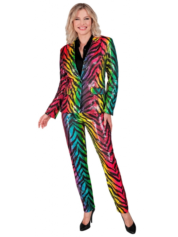 Pantalon Femme à Sequins Zèbre Multicolore : Éclat Festif et Élégance