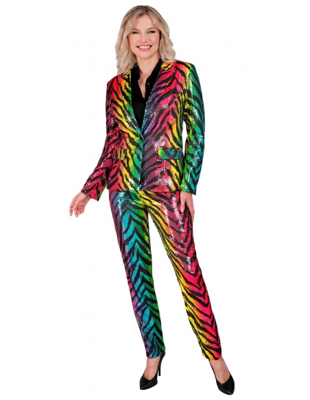 Pantalon Femme à Sequins Zèbre Multicolore : Éclat Festif et Élégance