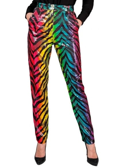 Pantalon Femme à Sequins Zèbre Multicolore : Éclat Festif et Élégance