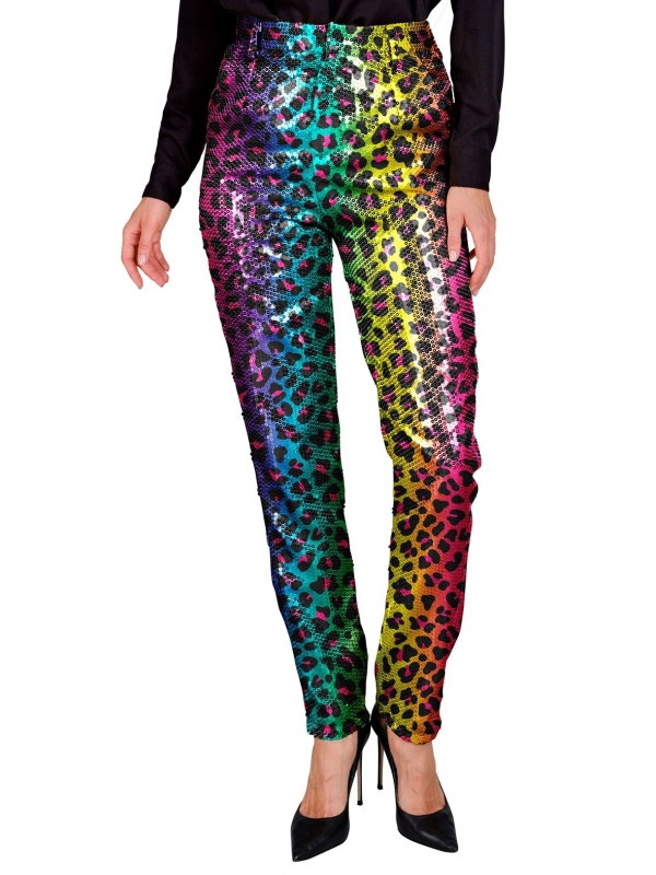 Pantalon taille haute femme à Sequins Animalier : Éclat Multicolore