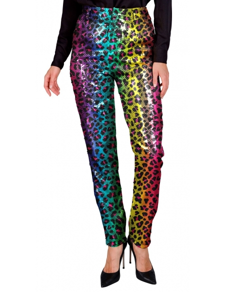 Pantalon taille haute femme à Sequins Animalier : Éclat Multicolore