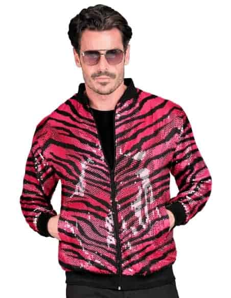 Veste Bomber à Paillettes Rose Animalier, Effet Zébré - Unisexe - Disco, Nouvel An