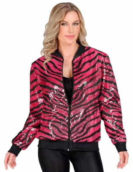 Veste Bomber à Paillettes Rose Animalier, Effet Zébré - Unisexe - Disco, Nouvel An