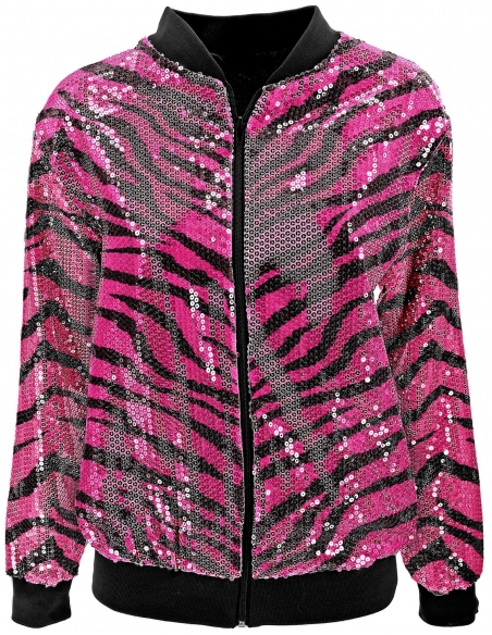 Veste Bomber à Paillettes Rose Animalier, Effet Zébré - Unisexe - Disco, Nouvel An