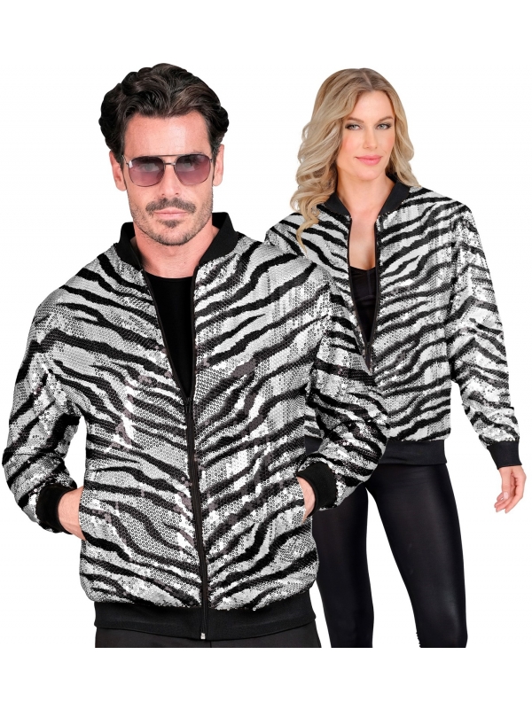 Veste Bomber à Paillettes Animalier Grise pour Adultes - Disco, Nouvel An