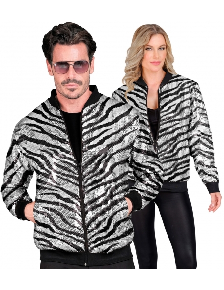 Veste Bomber à Paillettes Animalier Grise pour Adultes - Disco, Nouvel An