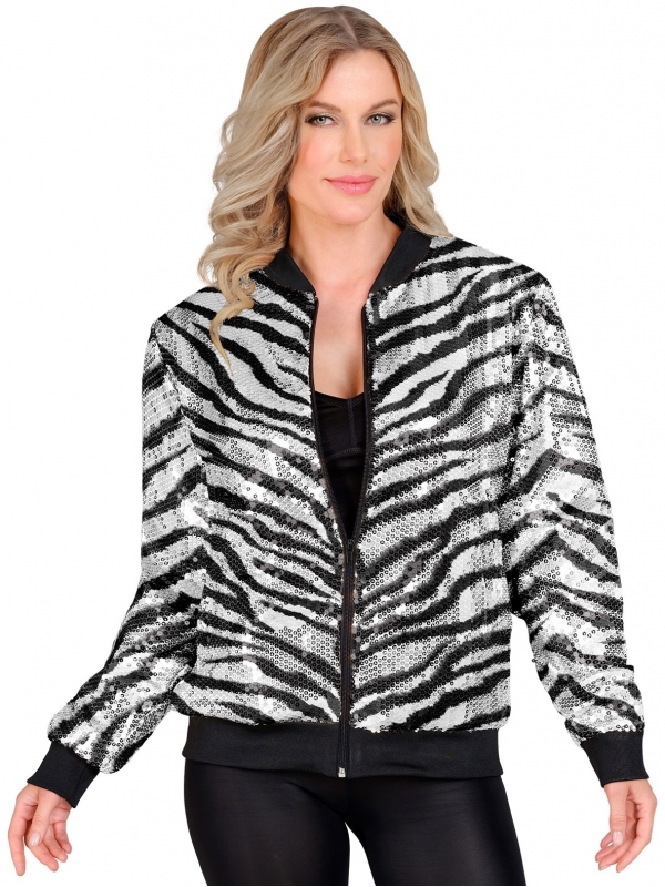 Veste Bomber à Paillettes Animalier Grise pour Adultes - Disco, Nouvel An
